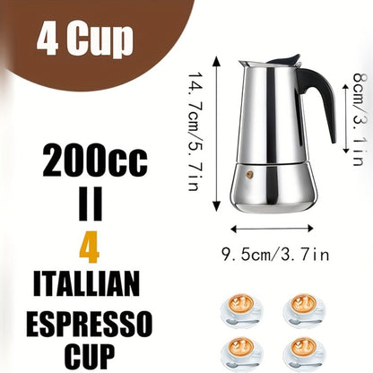 Straight-Sided Stovetop Moka Pot with Reusable Filter, Safety Valve and 2-, 4-, 6-, 9- or 12-Cup Options