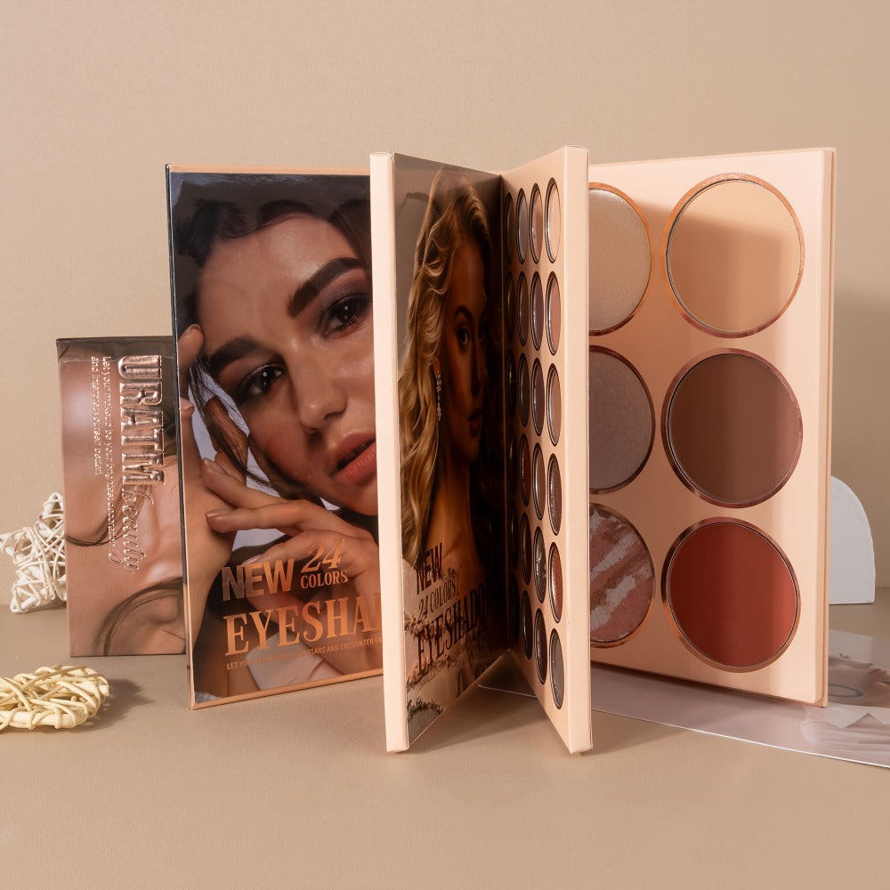 3-in-1 Eyeshadow Blush Highlighter Palette Loose Powder Book-Style Folding Compact Moisturizing Buildable Pigment Luminous Finish for Daily Glam Travel Gift Women