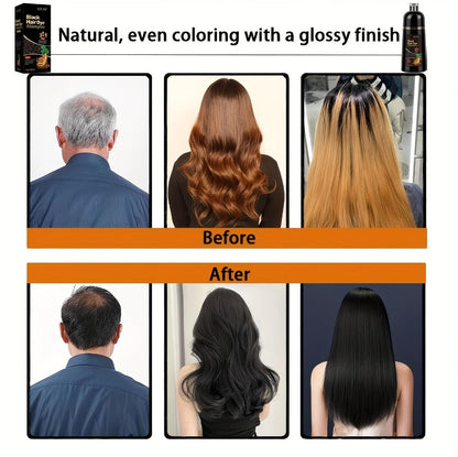 Hair Dye Shampoo, RILSIC 500ml Black 3-in-1 Single Bottle with Pump Dispenser for At-Home Color Application