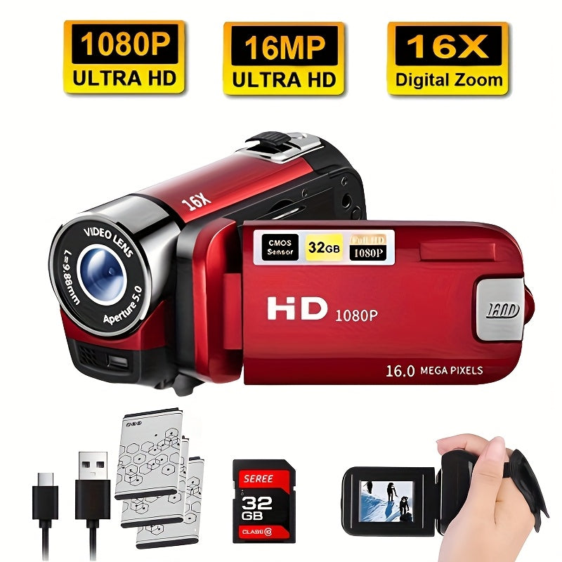 270° Flip Screen Digital Camera 1080P Full HD – LED Fill Light, 16X Zoom, 2.7" Display, Wide Angle Lens, One-Touch Phone Upload, Selfie Vlogging Camera for Outdoor Photography & Travel