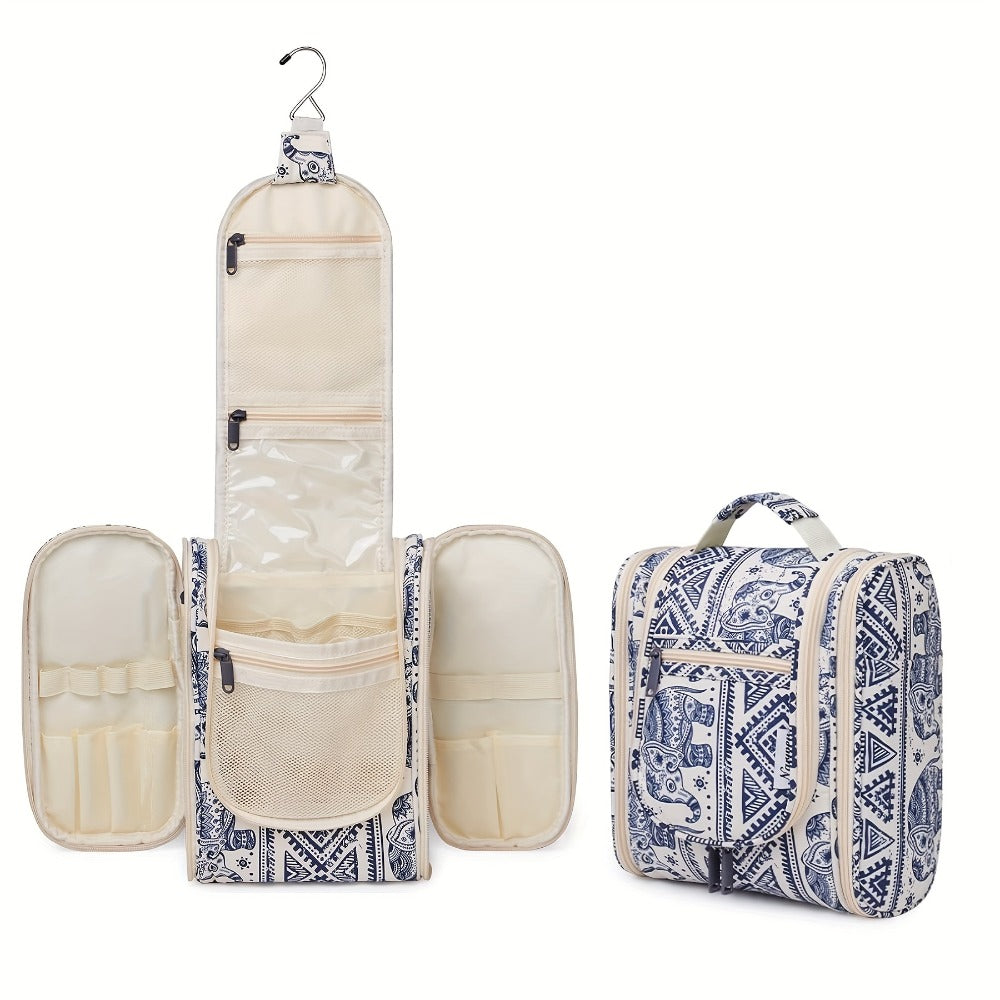 Hanging Toiletry Bag for Women Large Capacity Travel Makeup Organizer Bag with Hook Multi-Compartment Waterproof Cosmetic Pouch 16 Prints for Cruise Gym