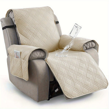 Chair Cover Quilted Recliner Throw with Side Pocket, Elastic Straps and Buckle in Ten Colors
