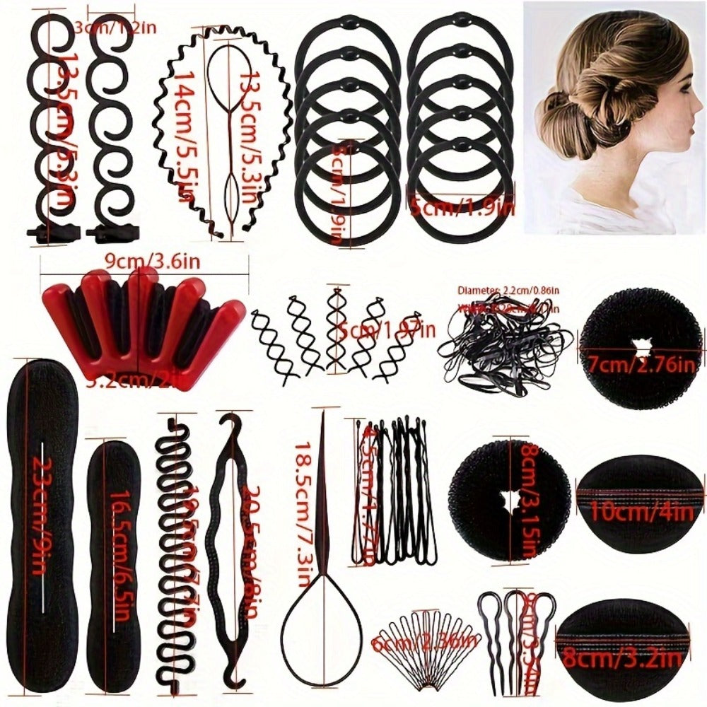Hair Accessories 81-Piece Styling Kit with Bun Makers, Curlers, Clips, Pins and Braiding Tools