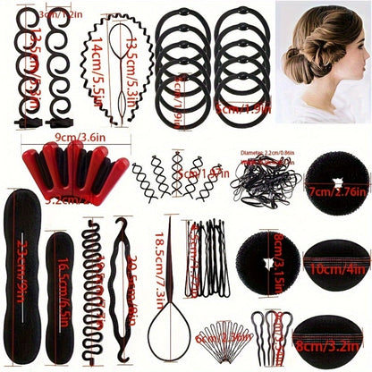 Hair Accessories 81-Piece Styling Kit with Bun Makers, Curlers, Clips, Pins and Braiding Tools