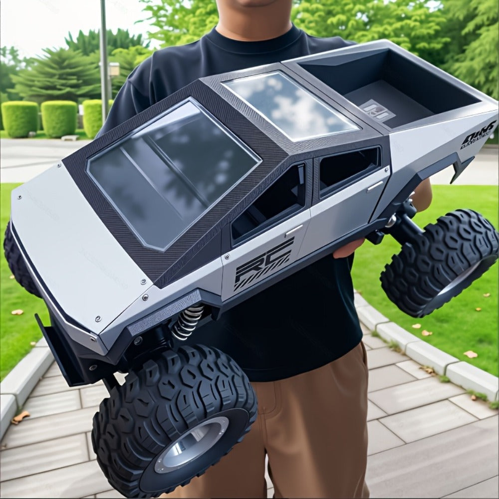 Remote Control Car, Cybertruck-Style 1:14 and 1:18 Pickup Models with 2.4GHz Control, LEDs and Spray Effect