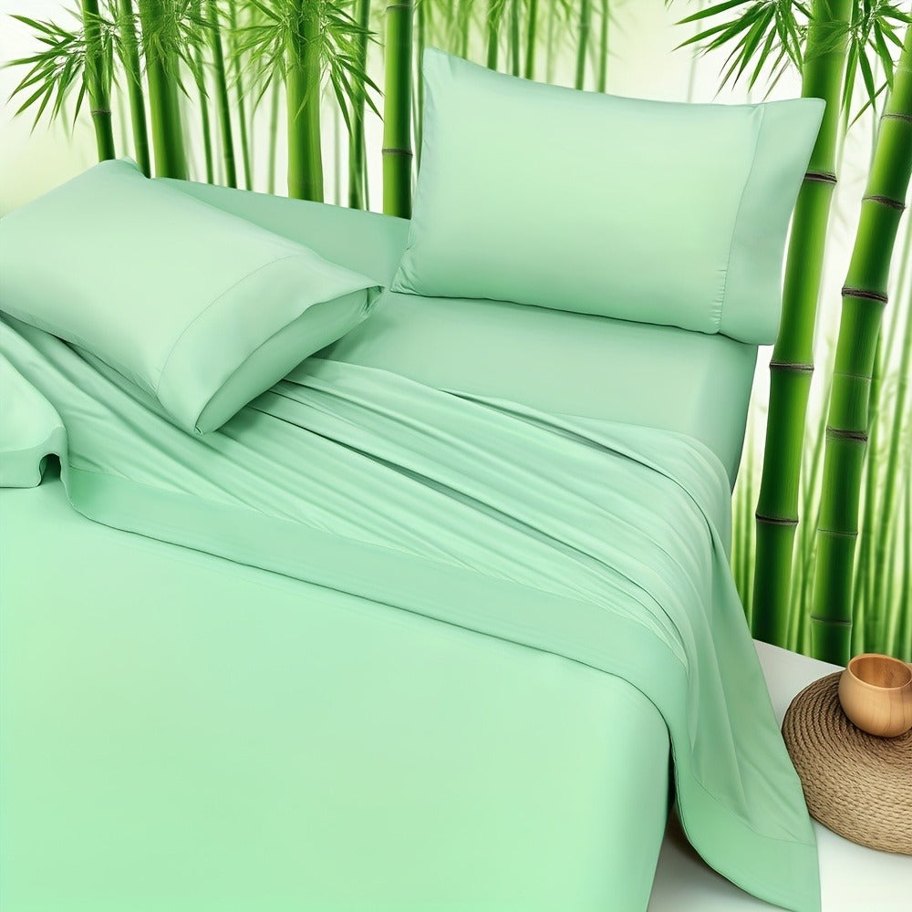 Bamboo Fitted Sheet Set 4-Piece Deep Pocket 18"-24", 2200TC Ultra-Soft Cool Breathable Bed Sheets, Anti-Shrink Fade-Resistant, Ideal for Hot Sleepers