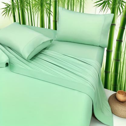 Bamboo Fitted Sheet Set 4-Piece Deep Pocket 18"-24", 2200TC Ultra-Soft Cool Breathable Bed Sheets, Anti-Shrink Fade-Resistant, Ideal for Hot Sleepers