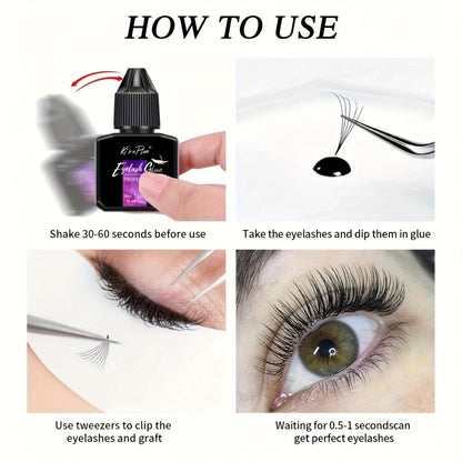 Low Allergy Lash Glue Set — Strong Hold Eyelash Extension Adhesive 6-7 Weeks Retention, Quick Dry DIY Lash Bond for Individual & Cluster Lashes, Sensitive Eye Safe Beginner-Friendly Formula, Black