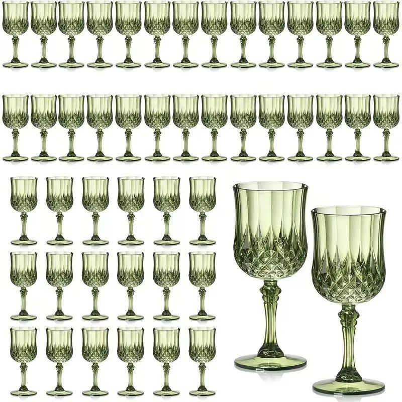 Forty-Eight-Piece 7 oz Plastic Wine Goblet Set in Clear, Orange, Pink, Green, Gold or Blue