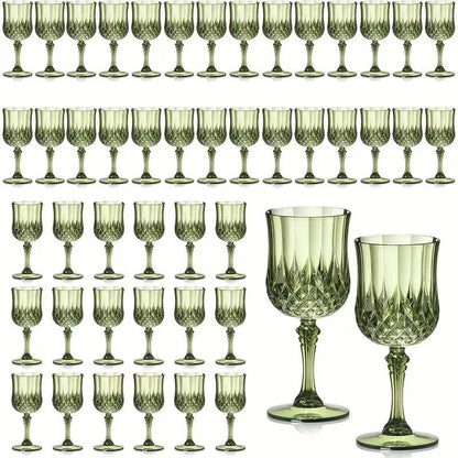 Forty-Eight-Piece 7 oz Plastic Wine Goblet Set in Clear, Orange, Pink, Green, Gold or Blue