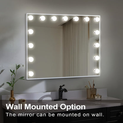 Hollywood Vanity Mirror with Lights – 15 LED Bulbs, 3 Color Modes, Dimmable Brightness, 23x18 Inch, USB & Type-C Charging, Touch Control, Desk & Wall Mount, Metal Frame Makeup Mirror
