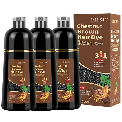 Gray Hair Coverage Shampoo 3-in-1 Hair Dye Shampoo 3-Pack | Herbal Natural Formula Color in Minutes | Long-Lasting Black Brown Chestnut Brown | No Mixing Easy Home Hair Color for Men & Women