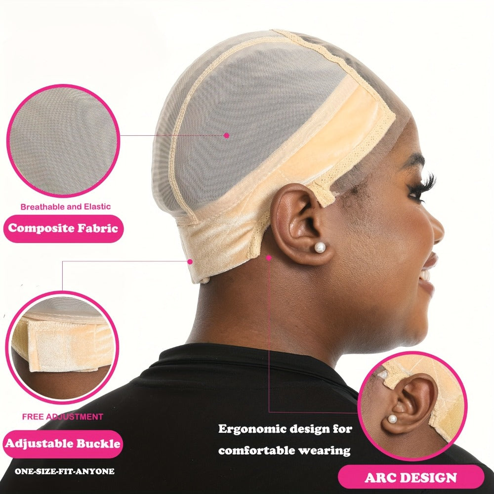 Wide Lace Wig Grip Cap with Ear Cutouts in Brown, Blonde, Black, Beige 613 or Two-Piece Color Sets