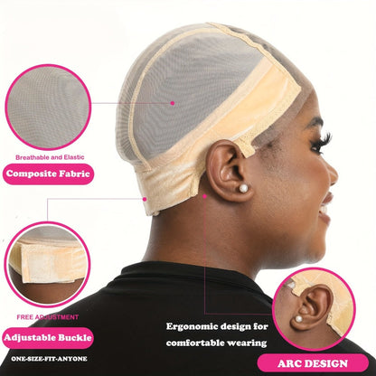 Wide Lace Wig Grip Cap with Ear Cutouts in Brown, Blonde, Black, Beige 613 or Two-Piece Color Sets