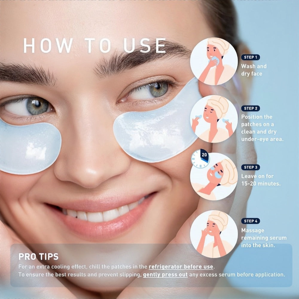 HOREY Blue Under-Eye Patch Jar with 60 Pieces and Retinol, Collagen, Caffeine and Niacinamide Package Wording