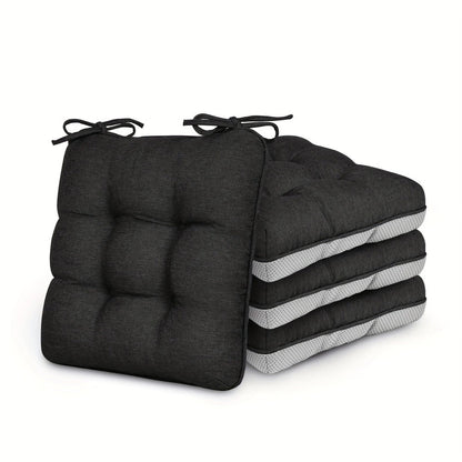 Tufted Chair Cushion Sets in 4- or 8-Piece Options with M/L Sizes, Tie Straps and 12 Color Choices