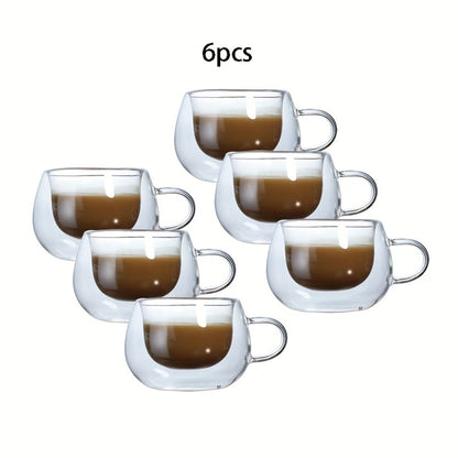 Double Wall Glass Coffee Cups with Handle Insulated Transparent Borosilicate Espresso Cappuccino Latte Tea Cups Set - Clear Heat Resistant Beverage Glasses for Hot & Cold Drinks