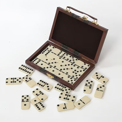 Double-Six Domino Set with 28 Ivory-Style Tiles, Metal Spinners and Brown Storage Case in One or Two Packs