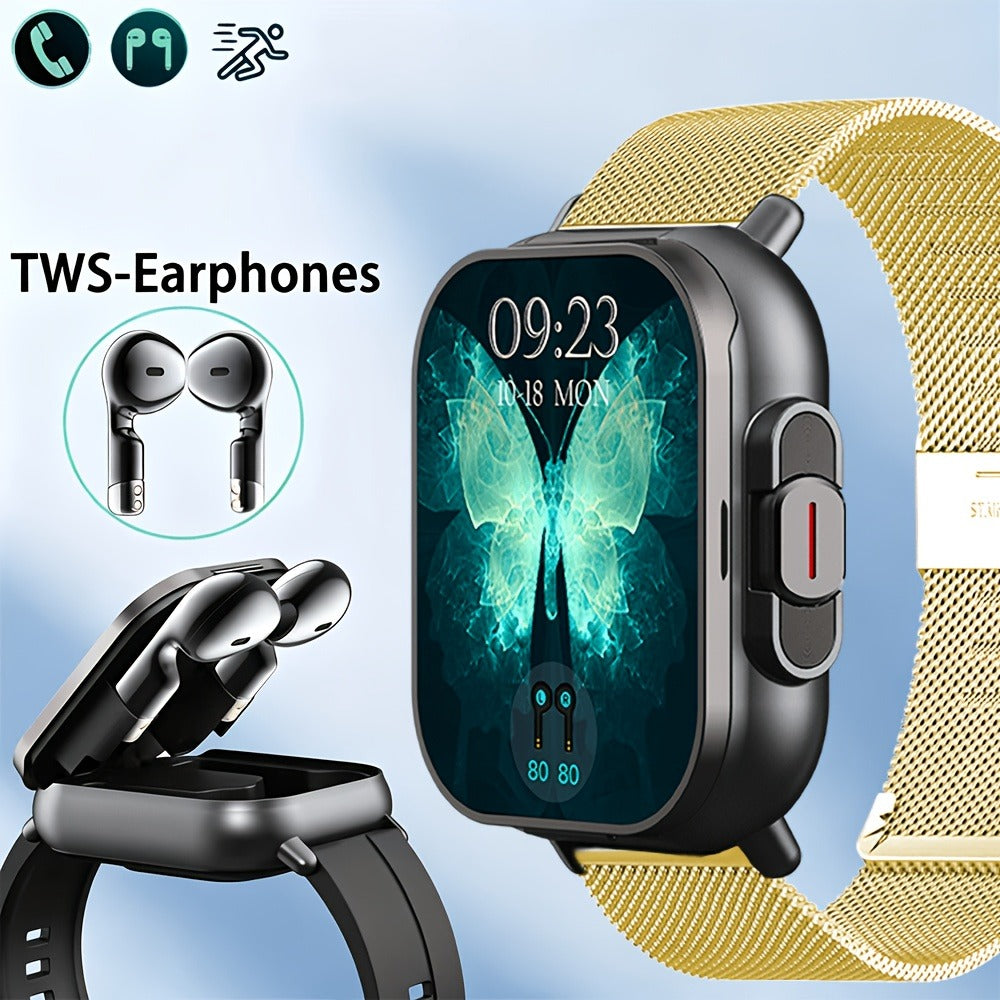 Smart Watch and TWS Earbuds Combo with Integrated Charging Case and Ten Metal Strap Selections