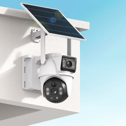 Dual-Lens Solar WiFi Security Camera with Pan-Tilt View, PIR Motion, Spotlight, Siren and Two-Way Audio