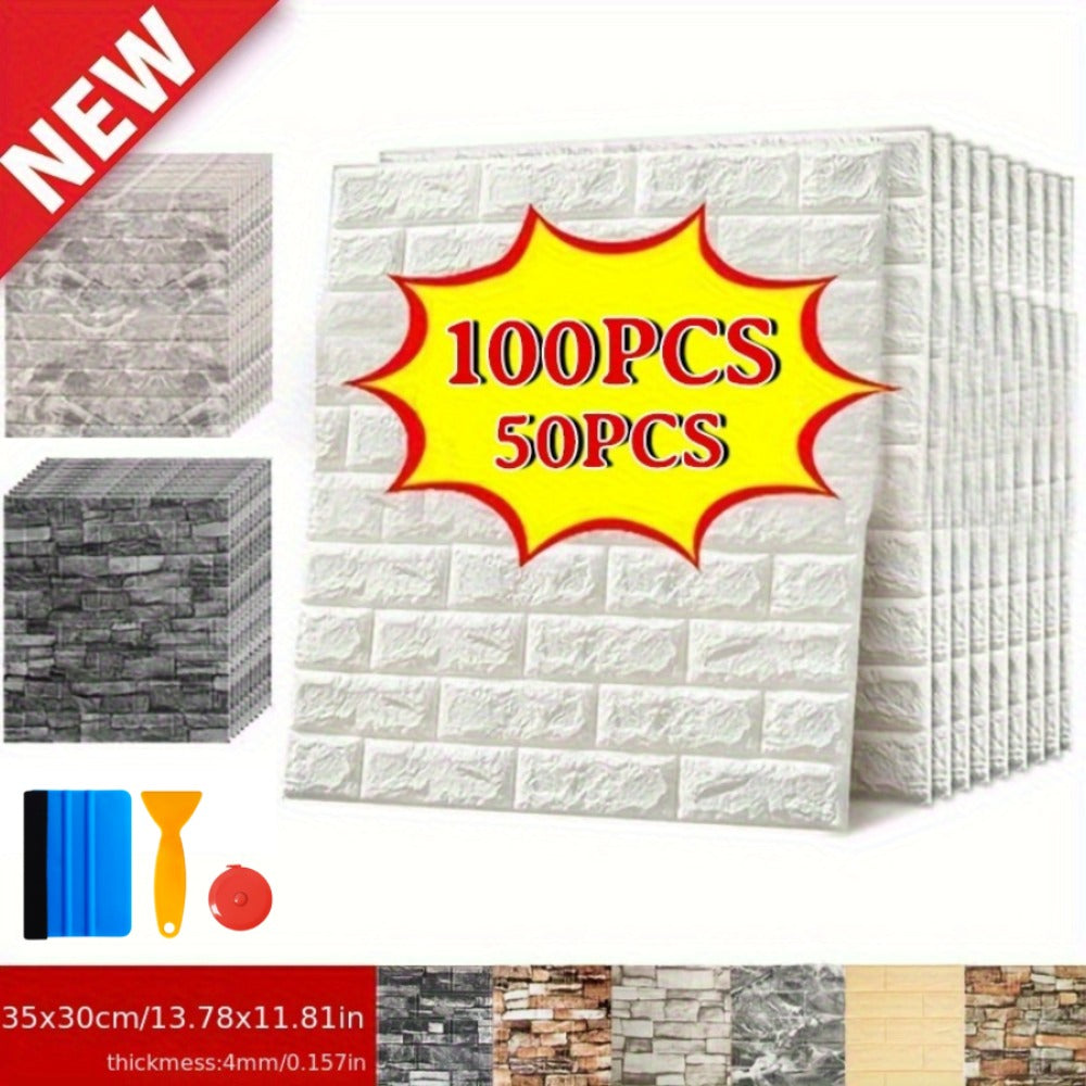 3D Peel and Stick Wood Grain Wallpaper Panels 50/100pcs - Self-Adhesive PVC Foam Wall Tiles