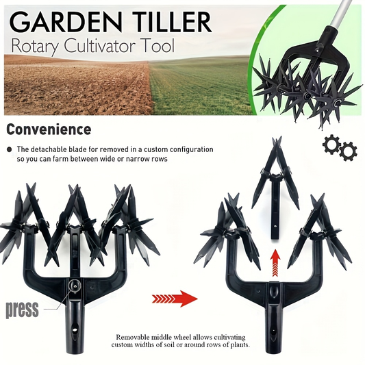 Grass Scarifier & Rotary Tiller Soil Loosening Tool - Manual Garden Aerator for Lawn Scarifying, Soil Turning, Thatch Removal & Land Aeration in Backyard, Garden Beds & Grassland