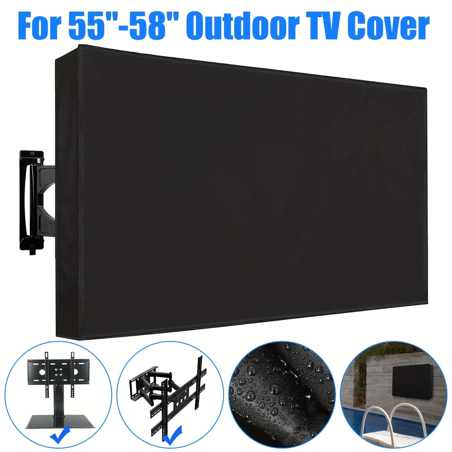 Black Television Cover for 55- to 58-Inch Screens with Rear Opening and Full Front Panel at Home