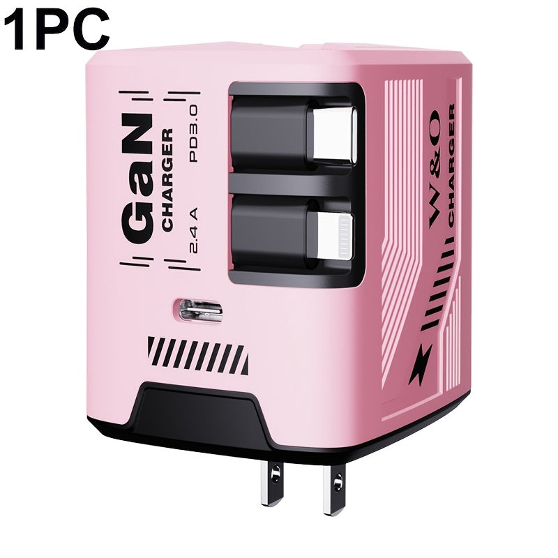 USB-C Wall Charger with Integrated Dual Cables in Single or Two-Piece Packs and Multiple Colors