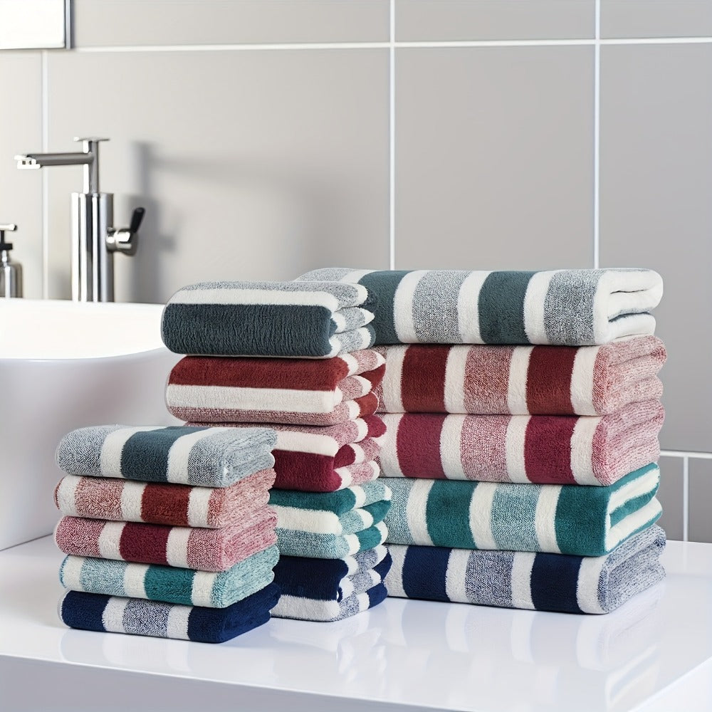Thirty-Piece Striped Bath Towel Set with Bath, Hand and Washcloth Sizes in Ten Color Checkouts