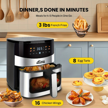 Miraston Air Fryer with Viewing Window, Eight Preset Icons and 2.8Qt or 6.5Qt Touchscreen Options