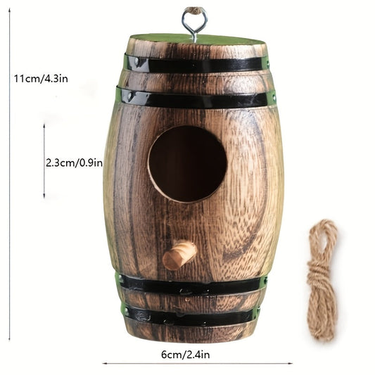 Hummingbird Nest Handcrafted Wood Vintage Barrel Hanging Outdoor Decor