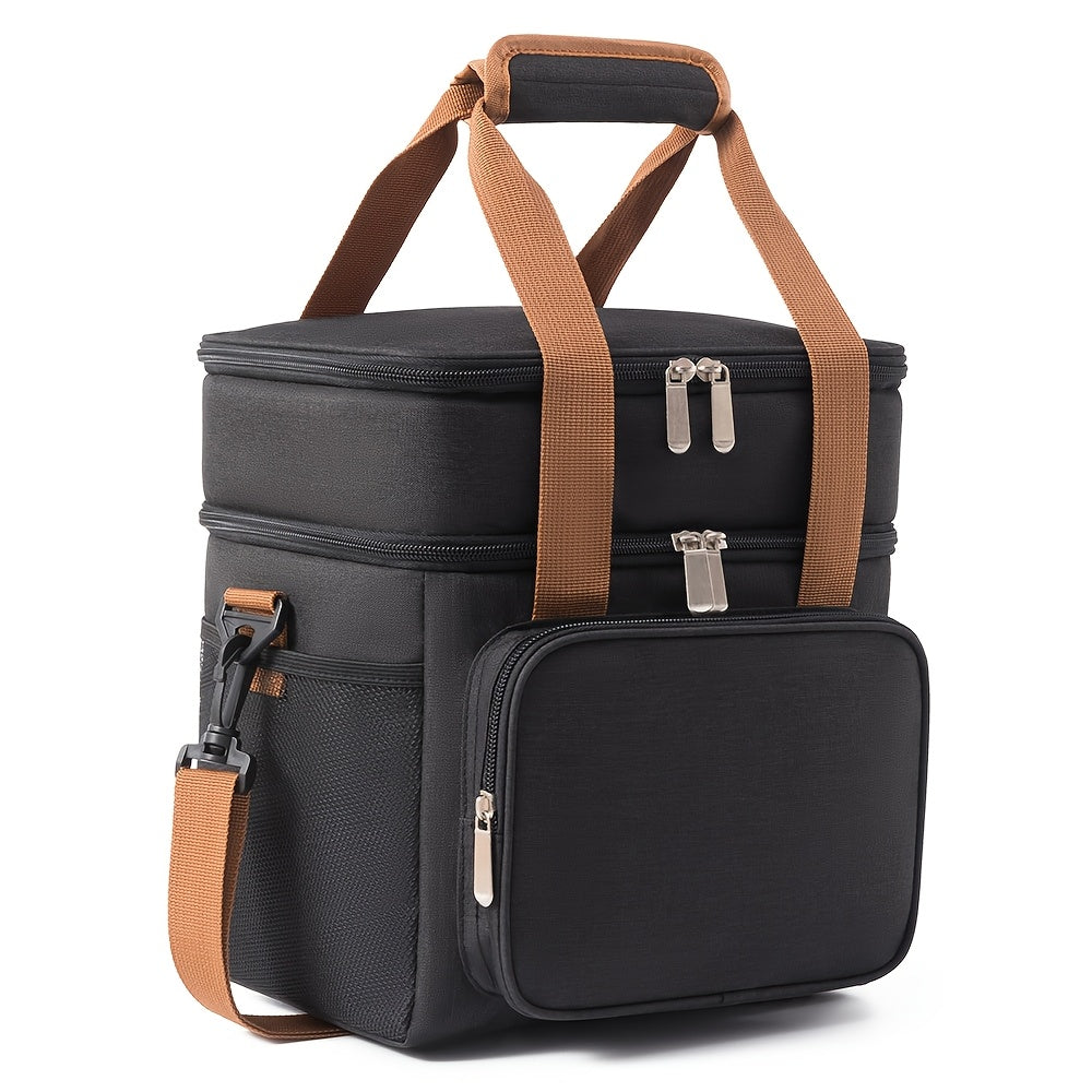 Double-Layer Lunch Carrier Bag with Shoulder Strap and One-Piece Checkout Options in Three Colors