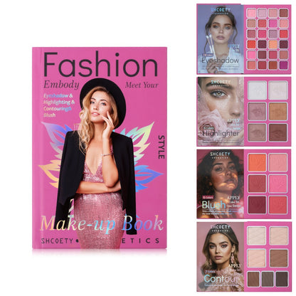 3-in-1 Eyeshadow Blush Highlighter Palette Loose Powder Book-Style Folding Compact Moisturizing Buildable Pigment Luminous Finish for Daily Glam Travel Gift Women