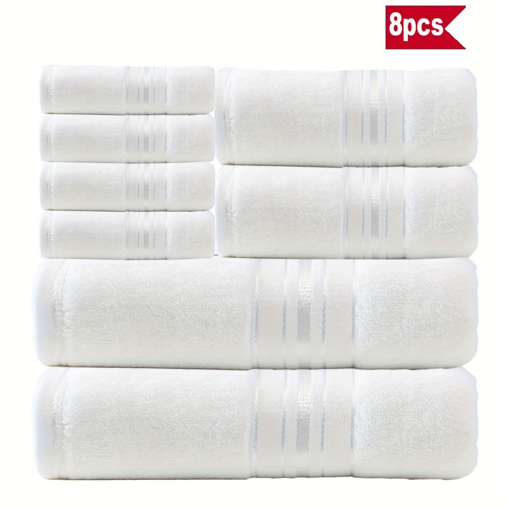 Towel Set 8 Piece 550GSM Pure Cotton Vintage Striped Bath, Hand Towels and Washcloths for Home and Guest Use