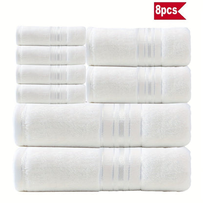 Towel Set 8 Piece 550GSM Pure Cotton Vintage Striped Bath, Hand Towels and Washcloths for Home and Guest Use