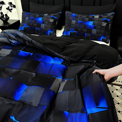 Three-Piece Plaid Duvet Cover Set with Two Pillowcases in Five Colors and Four Bed Sizes for Home and Everyday Use