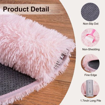 Round Area Rug 6x6ft Ultra Soft Plush with Non-Slip Backing | Light Pink Fluffy Circle Rug for Living Room Bedroom | Hand Washable Indoor Accent Rug for Home Decor Holidays Camping 70.8x70.8 Inch