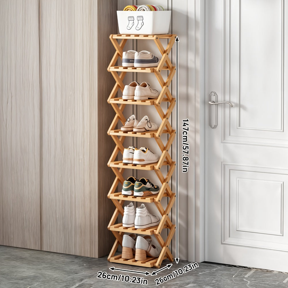 Foldable Bamboo-Labeled Shoe Rack with Six- or Eight-Tier Primary and Brown Checkout Options