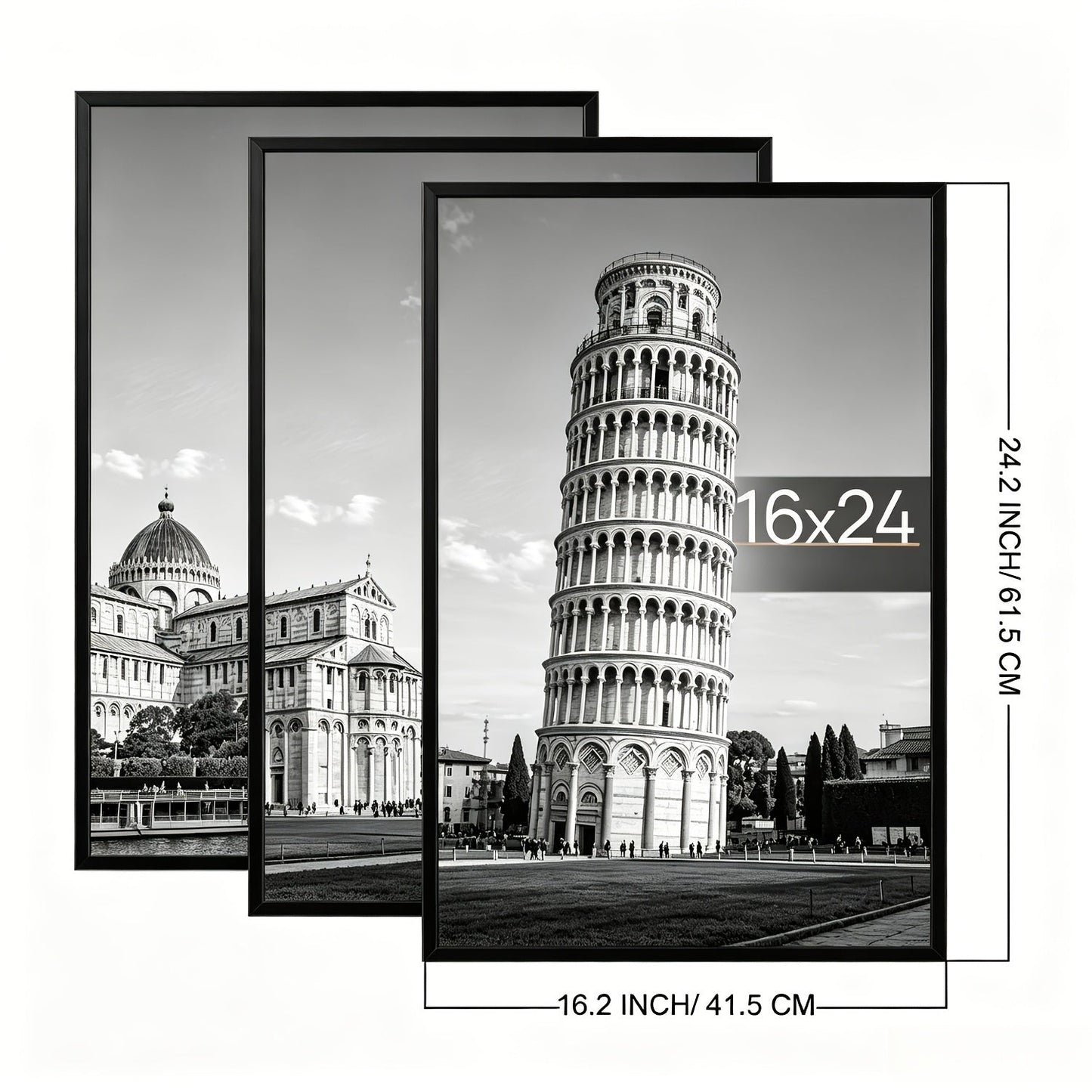 16x24 Picture Frame Set of 3, Poster Frames 16 x 24 Inch with Scratch-Proof Cover, Slide-In Assembly, Horizontal & Vertical Wall Mount Display - Black, Gold, Natural