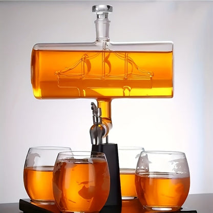 Whiskey Decanter Set 1000ml with 4 Spherical Glasses | Crystal Clear Liquor Decanter Pourer for Whiskey Wine Bourbon Scotch | Bar Accessories Gift Set for Men Home Bar Cocktail Entertaining