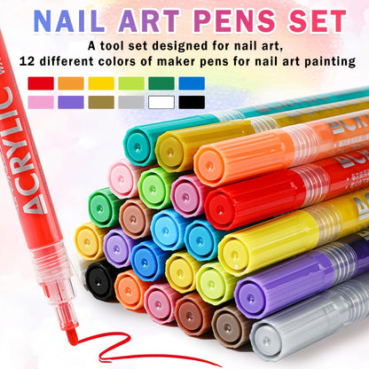 Nail Art Pens 36-Color Acrylic Paint Marker Set with Fine-Liner Tips and Pump-to-Prime Pen Bodies