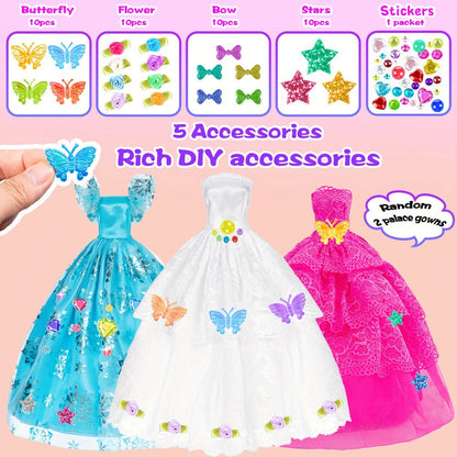 139-Piece Rose Doll Wardrobe and Accessory Case for 11.5-Inch Dolls with Dresses, Shoes and Stickers