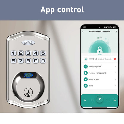 Heavy Duty Smart Deadbolt with Biometric Fingerprint & Keypad - App Control, Auto-Lock, Keyless Entry for Front Door, Office & Apartment, Zinc Alloy, Optional Handle Set Included