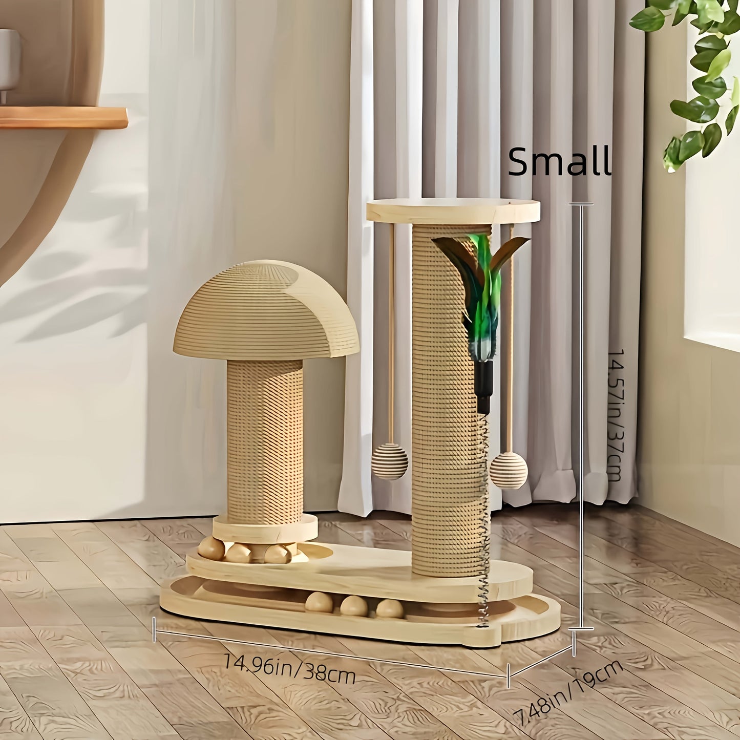 Cat Tree Solid Wood Compact Vertical Cat Climbing Structure with Sisal Scratching Post & Integrated Scratch Board, Self-Play Cat Tower for Indoor Cats, Small & Large Size