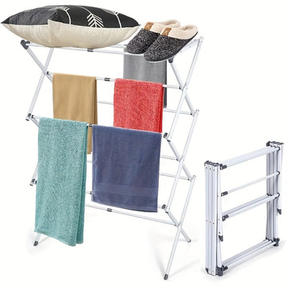 Three-Tier X-Frame Clothes Drying Rack with Collapsible Metal Bars and Gray, White or Top-Rack Configurations