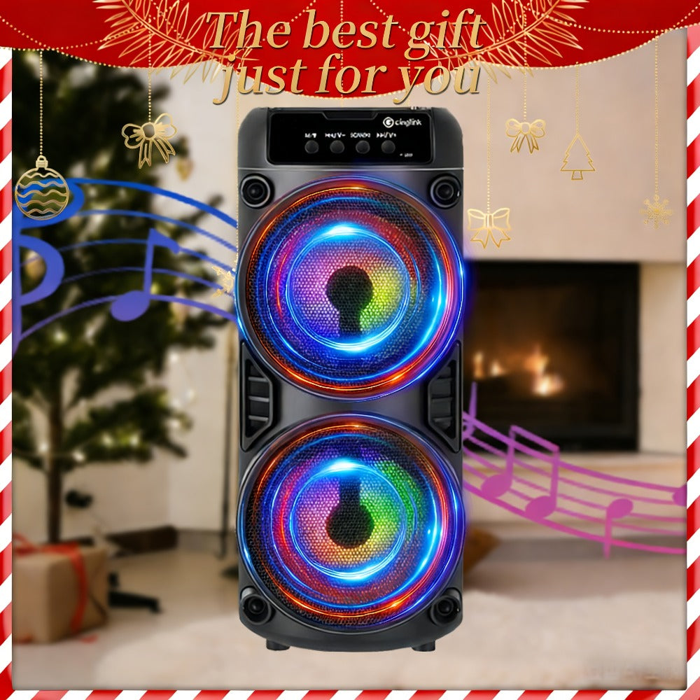 10 Inch Portable Bluetooth Speaker with RGB LED Lights & FM Radio - Heavy Bass Dual Drivers, USB Charging, Outdoor Camping Speaker, Holiday Gift for Family Friends
