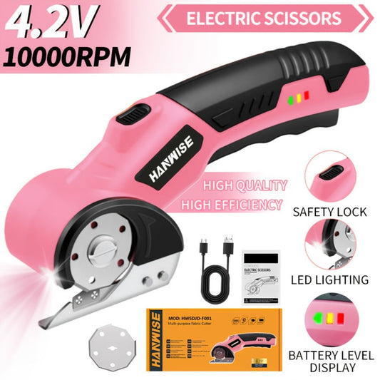 Electric Scissors Cordless 4.2V Rotary Cutter with 2000mAh Battery – 10000 RPM, Safety Lock, LED Light, Anti-Slip Handle, Fabric Cutting Machine for Clothing, Cardboard, Carpet, Leather & Craft Projects