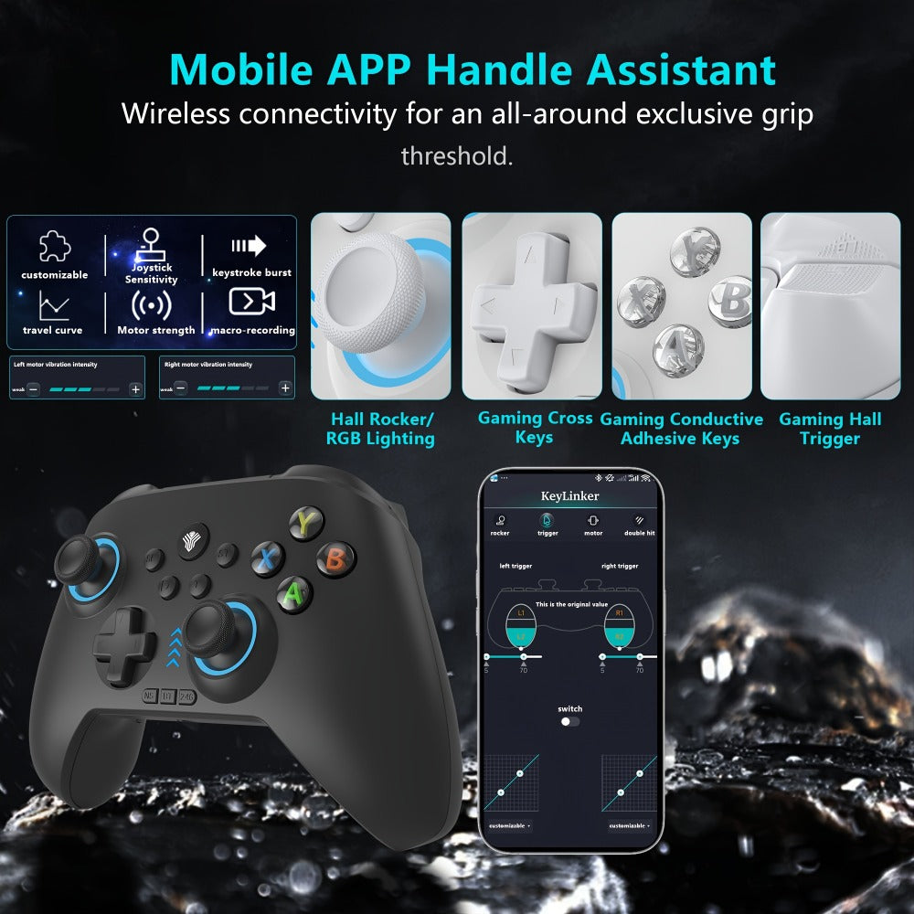 Three-Mode Wireless PC Controller with RGB Lighting, Hall Effect Joystick & Trigger, Programmable Buttons & Vibration for Windows PC, Android, Nintendo Switch & Steam – Not Compatible with Xbox