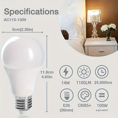 A19 LED Light Bulbs, 14 W and 1100 Lumens with E26 Base and 4500 K Daylight White, Six-Pack