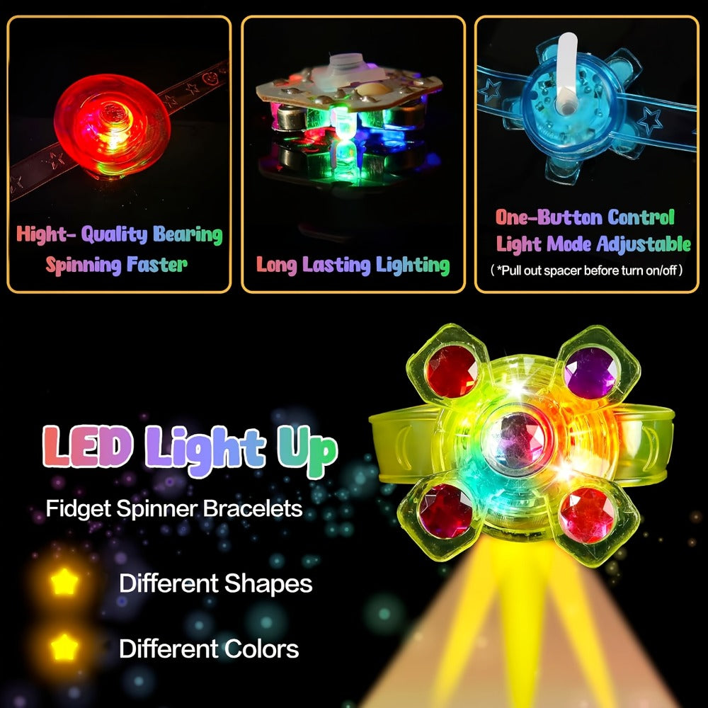 Party Favors LED Fidget-Spinner Wristbands in 12- or 30-Piece Packs for Glow-Themed Events